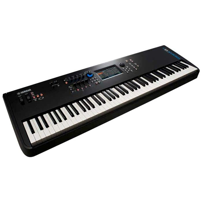 Angled view of the Yamaha MODX8+ 88 Key Music Synthesizer 